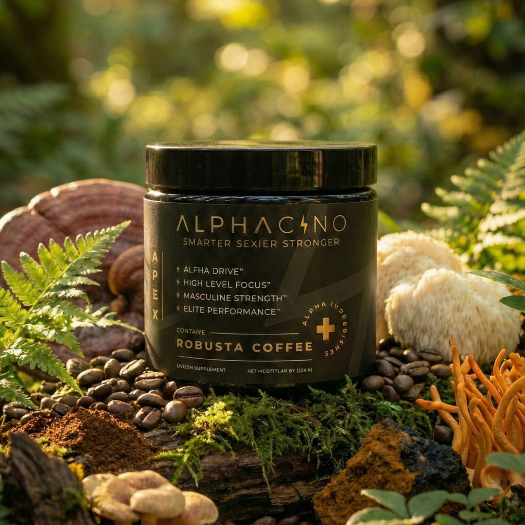 Alphacino: Premium Mushroom Coffee for Men Who Refuse to Settle, The world's first all-in-one functional brew, engineered for men who demand more from life.