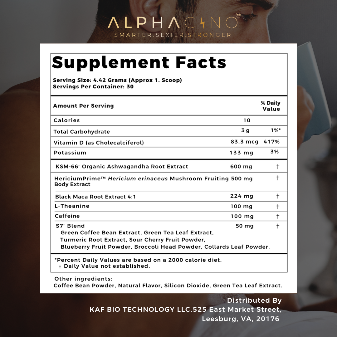 Alphacino mushroom coffee for men with Lion's Mane and Ashwagandha